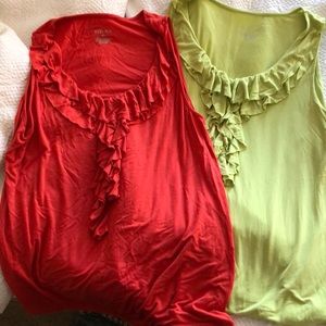 Two Women’s Sleeveless Shirts with Ruffle Collar